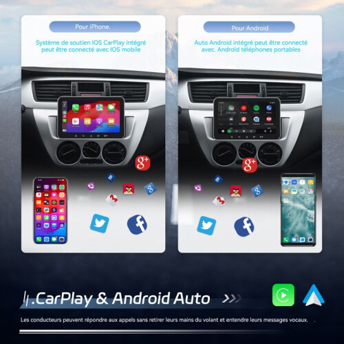 Autoradio 1DIN - PODOFO - 7 pollici - CarPlay e Android Auto wireless - GPS, Bluetooth, DAB+ 2