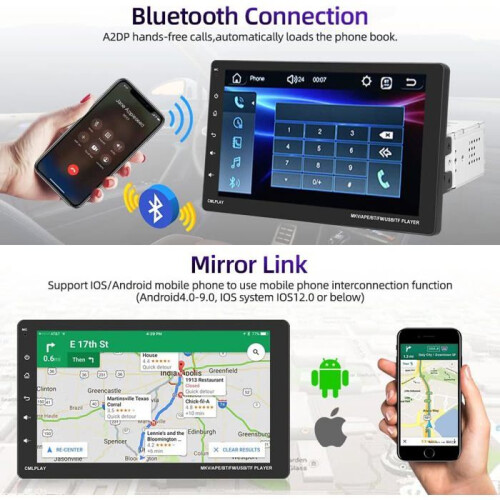Rádio de carro - PODOFO - 1Din 9 polegadas - CarPlay e Android Auto - Tela sensível ao toque removível - Câmera de ré à prova d'água 2