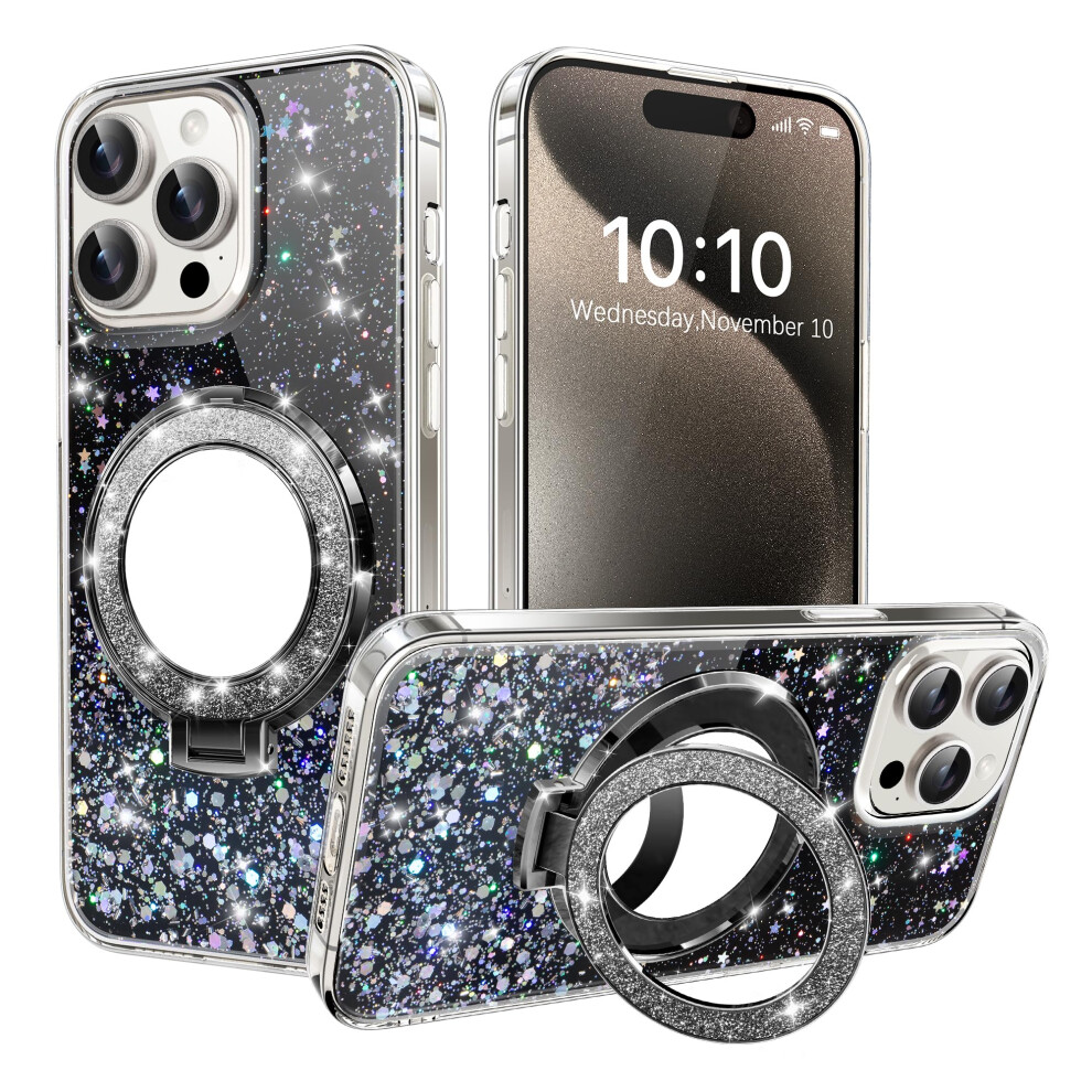 Clear Glitter Shockproof Soft Tpu Case With Foldable Ring Kickstand And Builtin Makeup Mirror For Samsung Galaxy S25 Plus 9330225185451