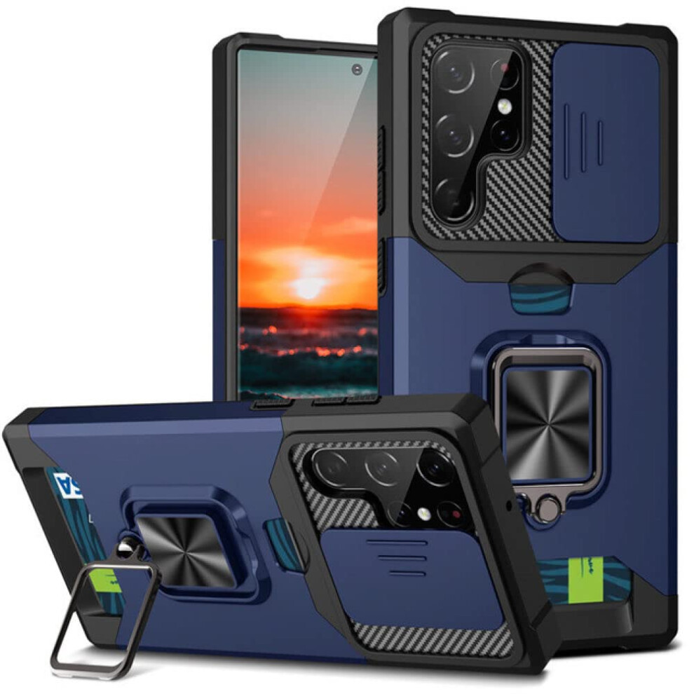 Case For Samsung A72 5G DualâLayer Shockproof Armor With Card Holder And 360 Magnetic Ring Stand Navy Blue 9771547389415