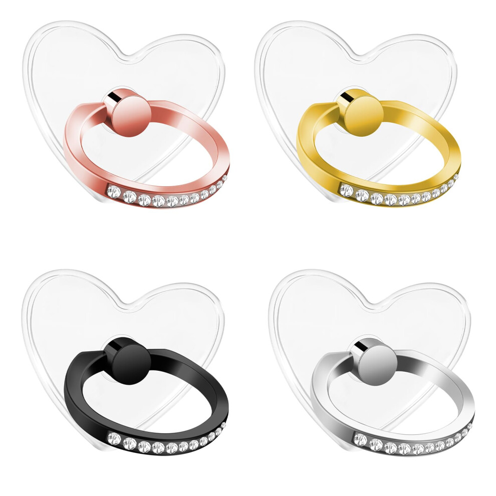 4 Pack Transparent Heart Phone Ring Holder, 360 Rotating And 180 Adjustable Finger Kickstand For All Smartphones, 4 Colors 9092120012996