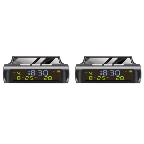 2X Solar Car Clock Automatic Solar Clock with Week Month Calendar  Temperature Display Car Fully Automatic Clock 1