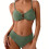 Women's Ruched  Set, Two-Piece Swimsuit with-Bean green L 1