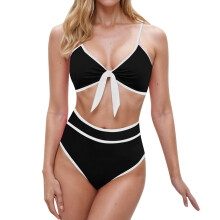 Womens High Waisted Bikini Set Tie Knot High-black and white L