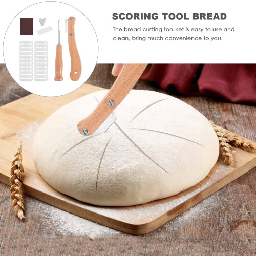 2 Pcs Wooden Handle Bread Lame Bread Slashing Tool Dough Scoring Tools with 10 Pieces Replaceable Blades for Baking 2