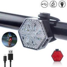 Luz de Ciclismo USB RecarregáVel para Bicicleta Lanterna Traseira HexáGono Aviso Seguro Luz Traseira Piscante Luzes Brancas para Andar de Bicicleta