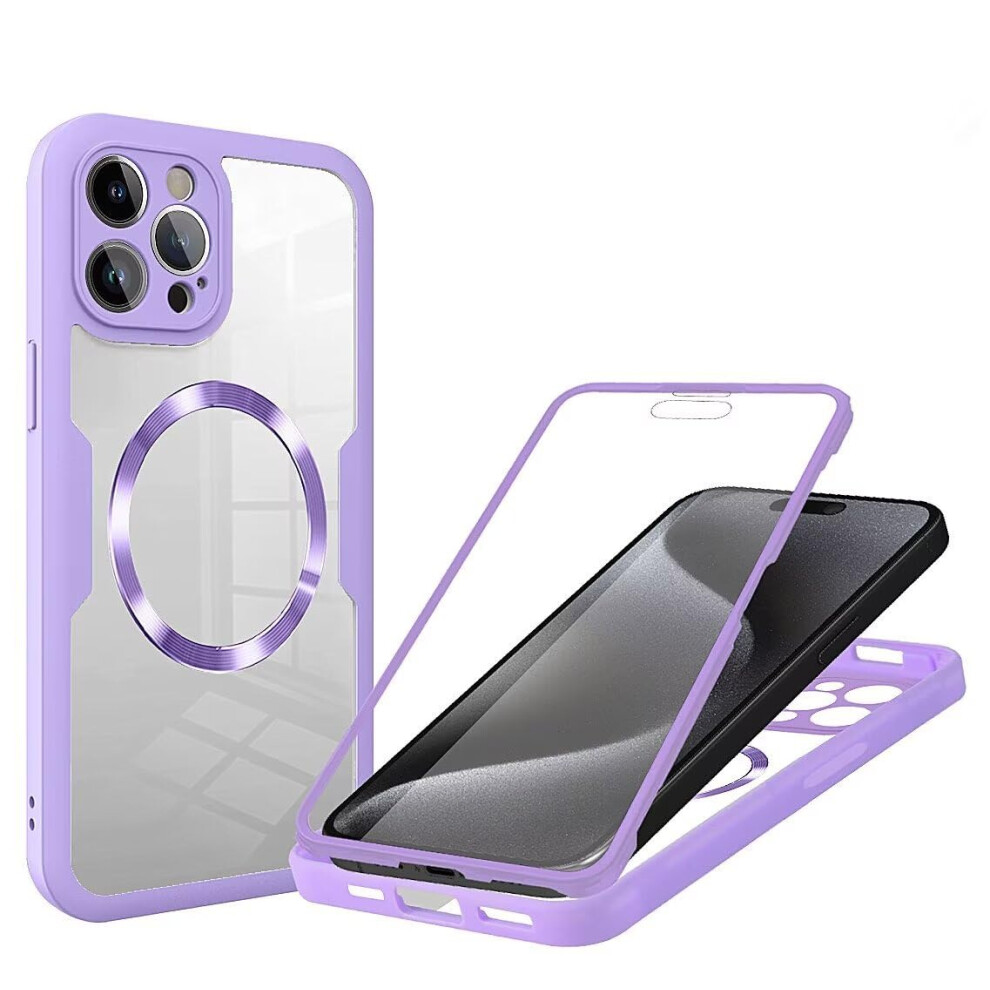 Case For Iphone 12 Pro With Builtin Screen Guard, Fullbody Shock Protection, Slim Clear Hybrid Cover, Purple 9092120013504