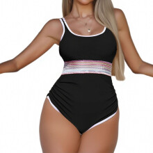 Badpakken voor dames met buikcontrole, badpak uit één-Zwart XXXL
