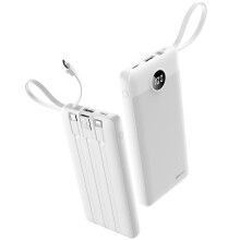 10000mAh Portable Power Bank with Builtin Cables, Fast Slim Charger LED Display 5 Outputs Dual Inputs for iPhone and Android (White)