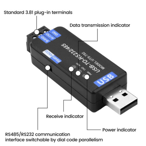 2X Module de Communication USB Vers RS485/RS232 Convertisseur de Ligne Série Bidirectionnel Semi-Duplex Module de Communication 2