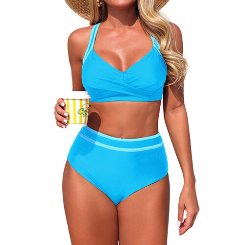Women's High Waisted Bikini Sets Two Piece Swimsuits-Blue L