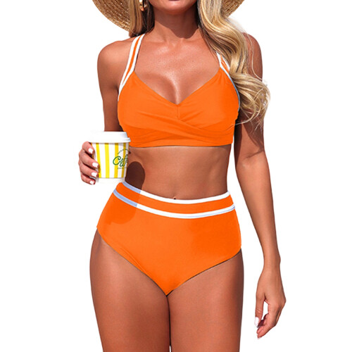 Women's High Waisted Bikini Sets Two Piece Swimsuits-Orange M