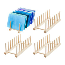 4 Piece Glass Storage Box Bamboo Dish Rack Suitable for Colored Glass Dishes Bowls Cups Books Pot Lids