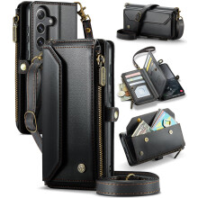 PU Leather Wallet Case RFID Blocking Magnetic Flip with Kickstand and Strap for Samsung Galaxy S25 S24