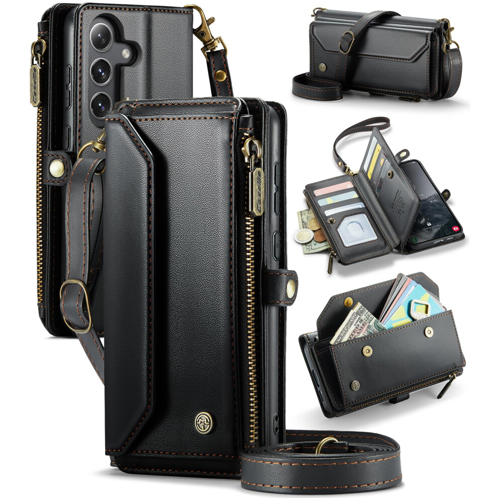 Pu Leather Wallet Case Rfid Blocking Magnetic Flip With Kickstand And Strap For Samsung Galaxy S25 S24 9771547391197