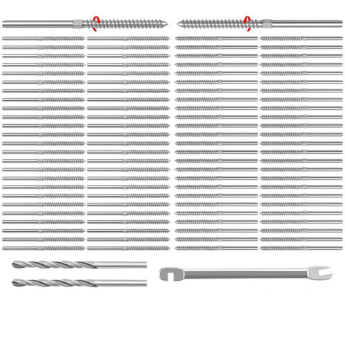 Pacote com 100 Parafusos T316 de Aço Inoxidável de 1/8 Polegadas para Destros e Canhotos, Parafusos de Fixação para Postes de Madeira de Kit de 1