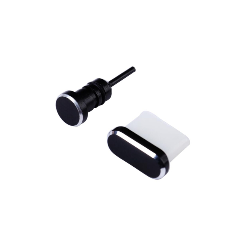 2Pcs Usb Typec And Earphone Jack Dust Plug Set Dustproof Port Protection Secure Fit Black 9092120015027