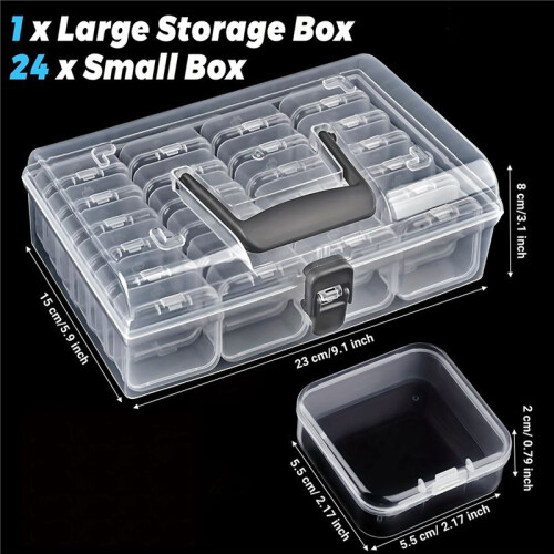 2X Bead Organizer Box with Handle, 24 Pcs Rectangle Storage Plastic Cases,  Clear Bead Storage Containers Boxes 2