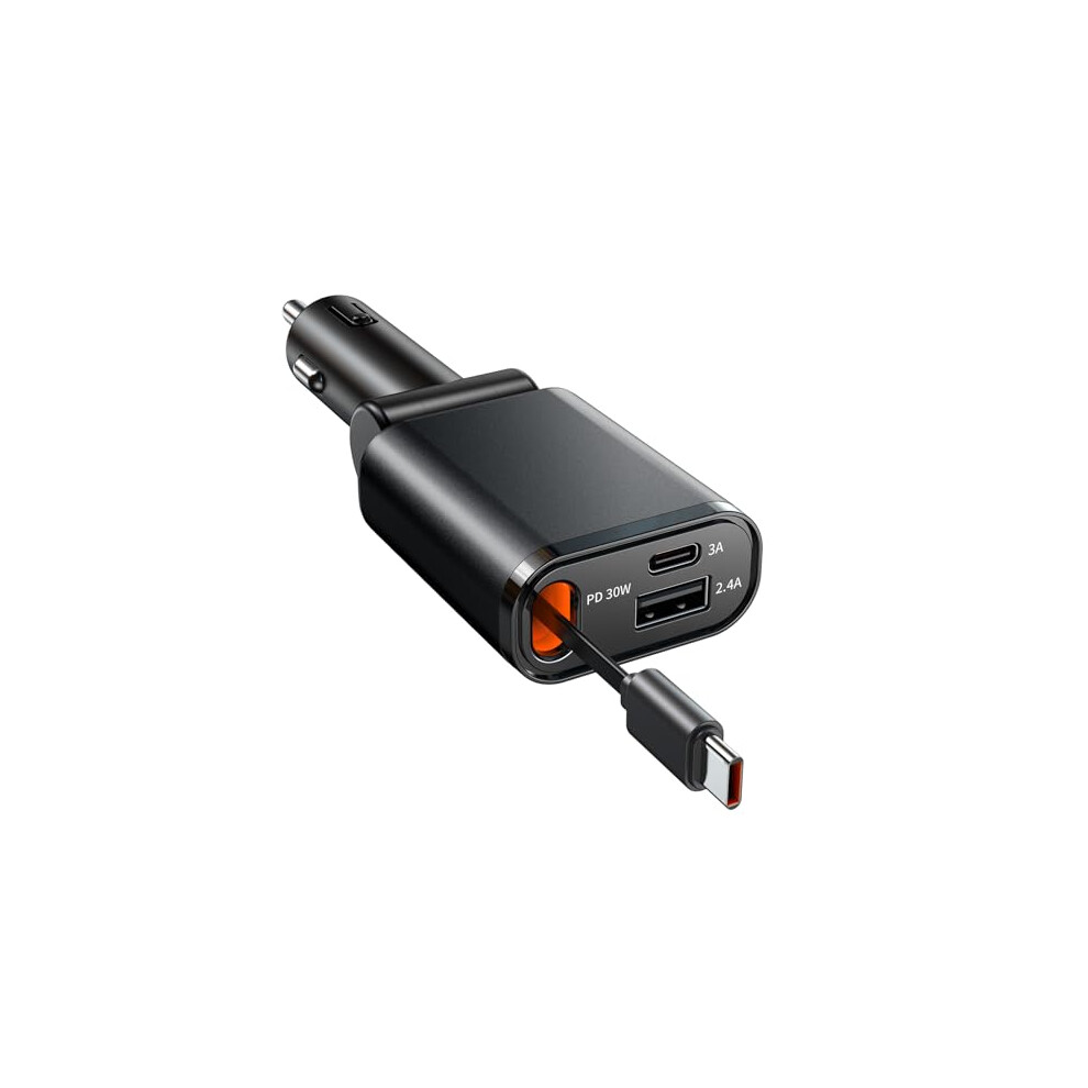 57W Usb C Car Charger Fast Charging Retractable 3 In 1 Cigarette Lighter Adapter For Iphone Samsung Pixel Ipad 9092120015355
