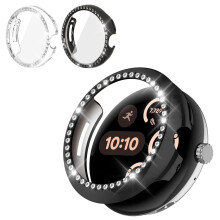 2 Pack Screen Protector Case for Google Pixel Watch 3 41mm, Bling Glitter Full Coverage Protective Cover with Tempered Glass