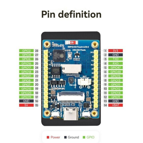 2X Placa de Desenvolvimento de Tela ESP32-S3 de 2 Polegadas, Tela de Toque Capacitiva RGB 480x640, Compatível com WiFi e 2