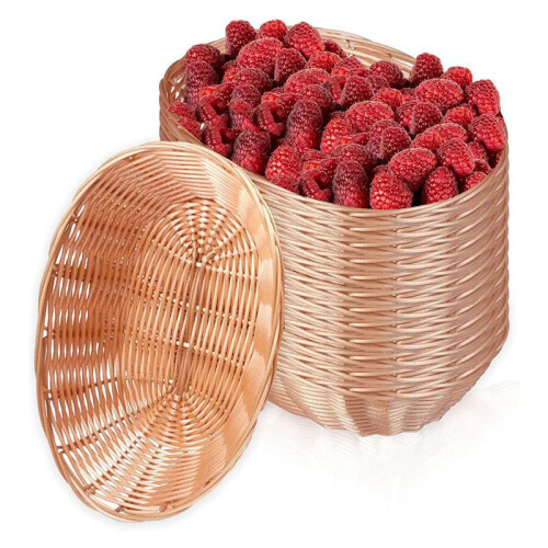 24 Pack Plastic Oval Basket, Empty Bread Basket Food Storage Basket Bulk,Plastic Wicker Baskets Bin for Kitchen Serving 2