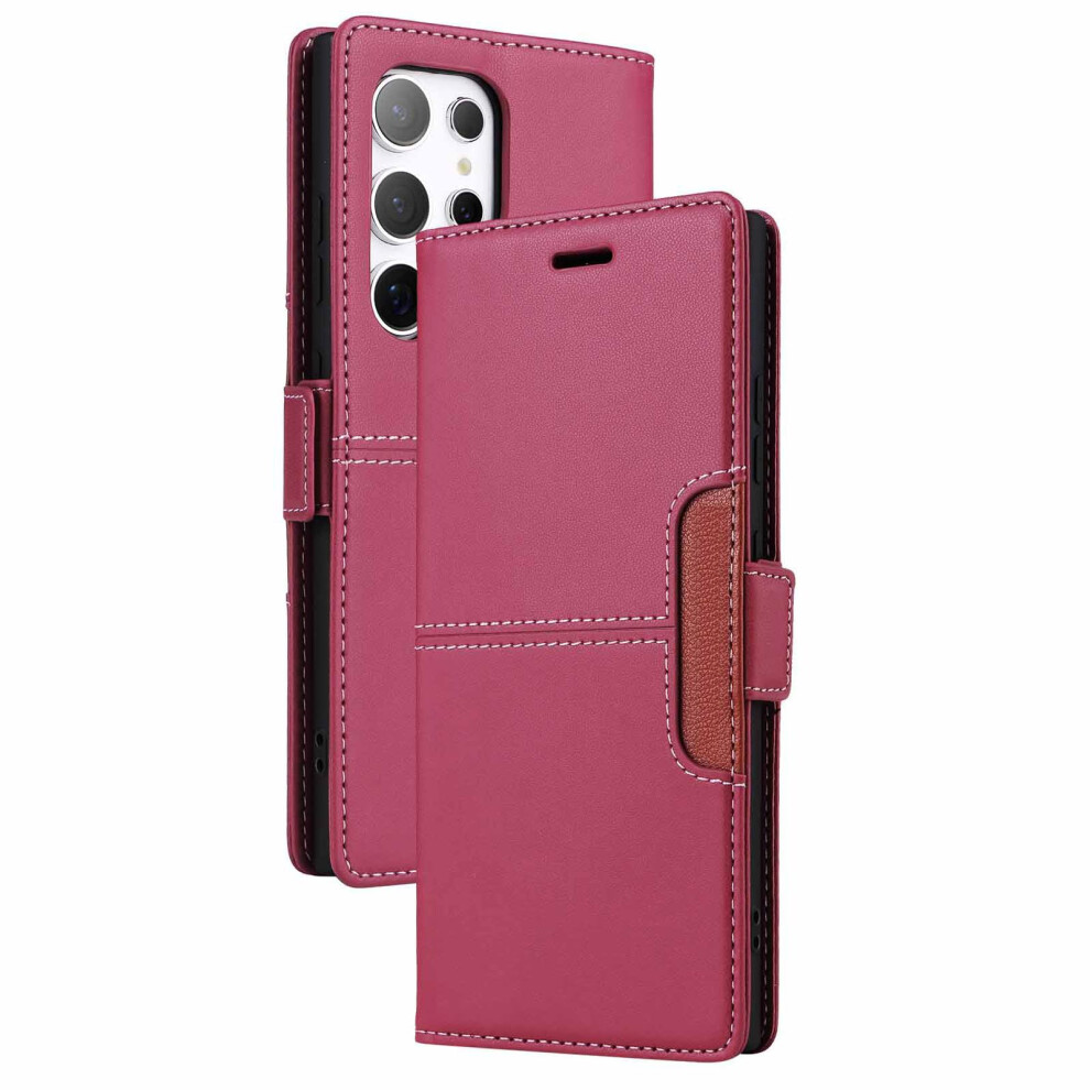Wallet Case Rfid Blocking Leather Cover With Card Slots And Magnetic Closure For Samsung Galaxy S25 Red 9771547393337