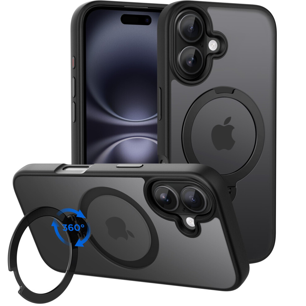 Case For Iphone 16 With Magsafe 6.1 Inch With 360 Rotatable Ring Stand Kickstand, Wireless Charging Ready, Matte Black 9771547393276