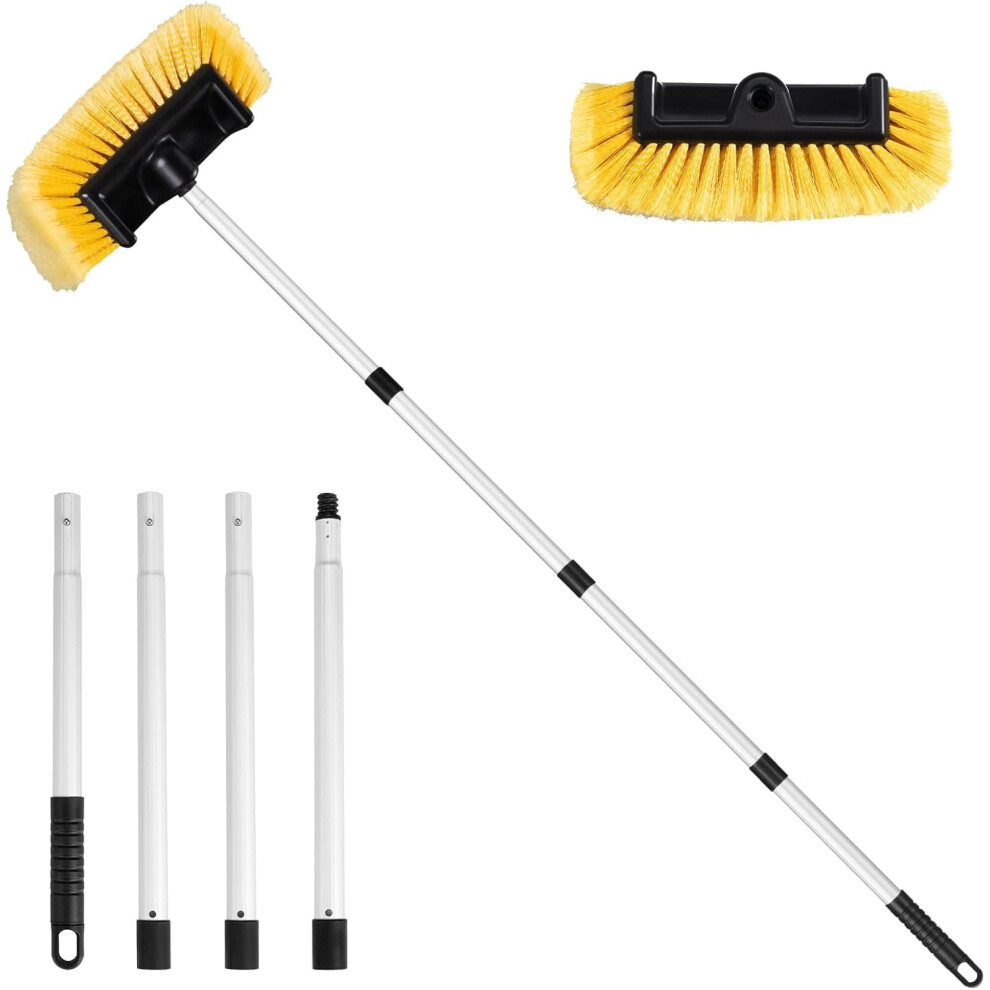 62" Car Wash Brush With Long Handle, Soft Nylon Bristles, Aluminum Handle, Includes Extension Pole, Universal For Car, Rv, Truck, Suv Yellow 9365509734803