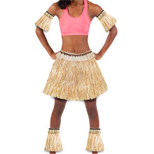 2X Gonna un Maniche Lunghe nel Erba Hawaiana Braccio Elastico Piedi Copertura Copertura Gonna nel Erba Hula Costume da Ballo Spiaggia Vacanze Estive