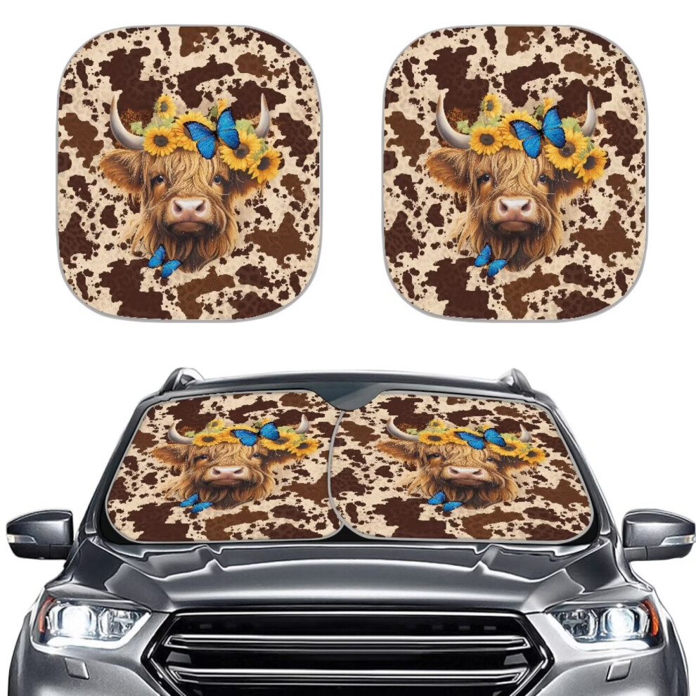 Cow Butterfly Highland Cow Car Sun Shade, 2 Pcs Universal Windshield Sun Visor For Suvs, Trucks & Vehicles Â Compatible With All Cars 9365509734704