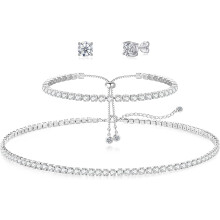 Women's Tennis Necklace & Bracelet Set – Crystal Choker & Bracelet, Hypoallergenic, Bridal/Wedding/Party Jewelry, Compatible with Sensitive Skin
