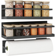 Magnetic Spice Rack for Fridge, 2-Pack Space-Saving Shelf with Magnetic Paper Towel Holder – Compatible with Stainless Steel Fridges