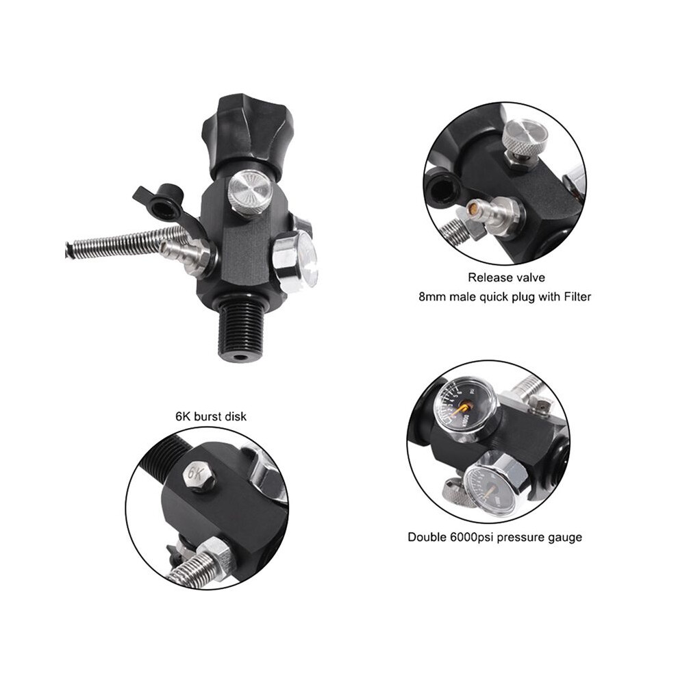 2X Hpat M18x1.5 Fill Refill Station Tank Charging Valve Dual Gauge With 50Cm High Pressure Hose 4711640669316