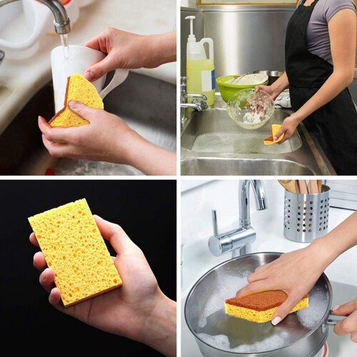Natural Plant Based Scrub Sponge 16 Pack, Fiber Scrubber Sponge with Non Scratch Biodegradable Compostable Sponges 1