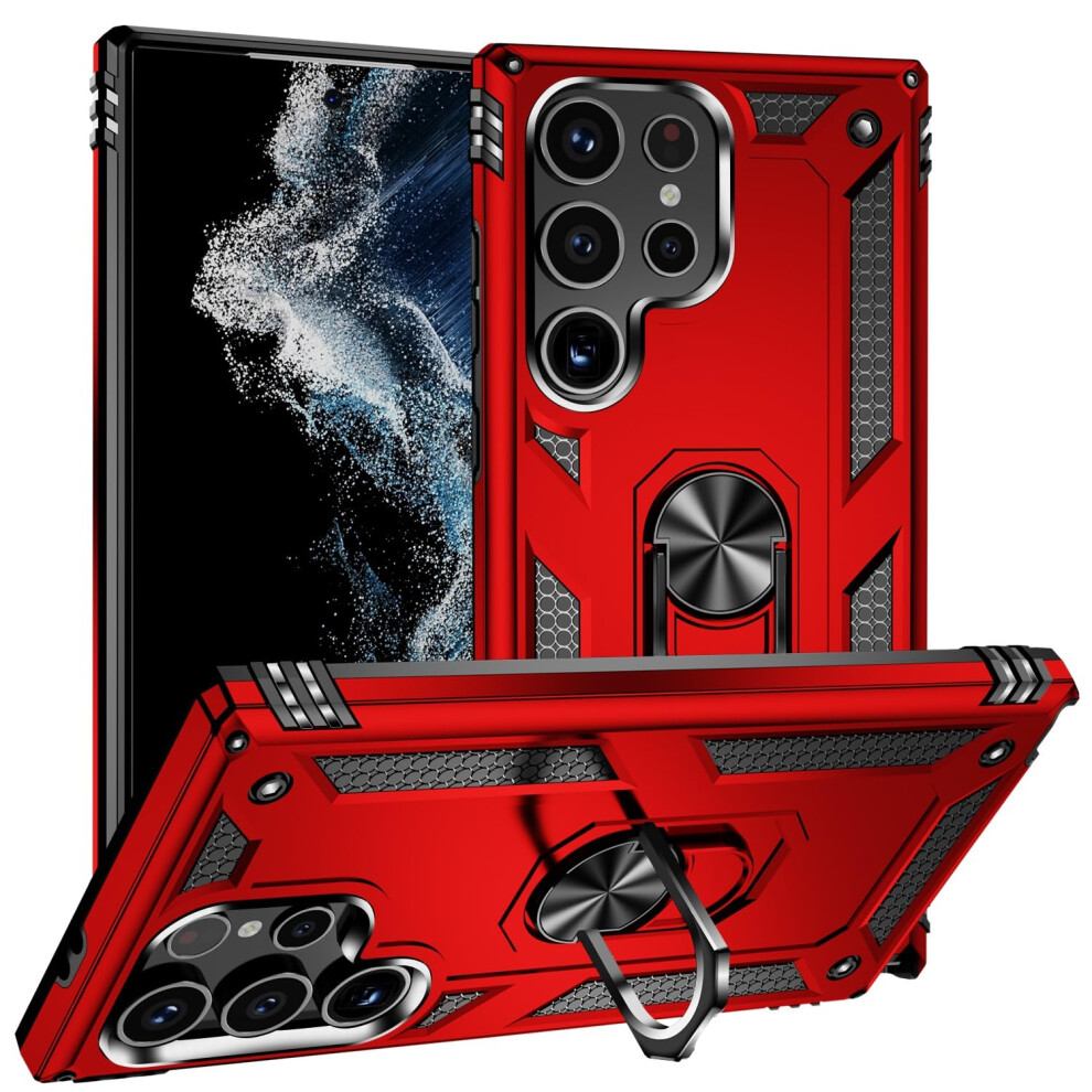 Case For Samsung Galaxy S24 Ultra Military Grade Shockproof Cover With Magnetic Car Mount And 360 Kickstand Red 9771547393771
