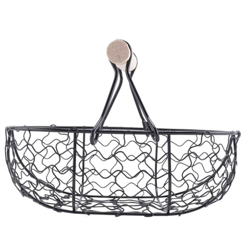 5X Wooden Handle Metal Retro Basket Portable Multi-Function Vegetable Fruit Egg Groceries Practical Storage Basket 2