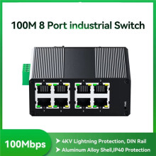 8 Port 100M Industrial Industry Ethernet Network DIN Rail Plug and IP40 Protection