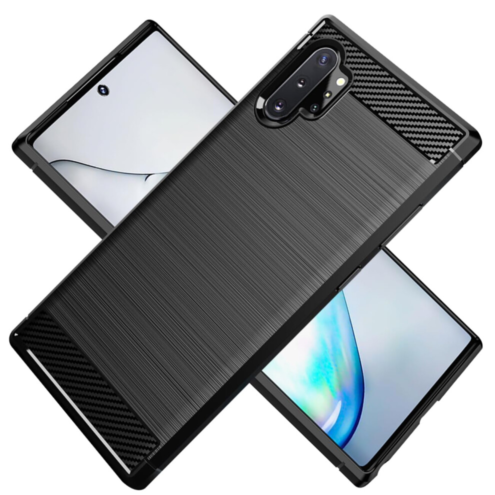 Slim Carbon Fiber Tpu Shockproof Antiscratch Cover For Samsung Galaxy Note10 Plus Black 9771547394365