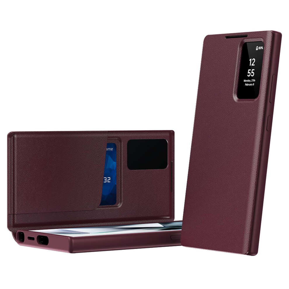 Leather Flip Cover With Card Slot, Slim View Window Business Case For Samsung Galaxy S25 Plus Red 9771547394419