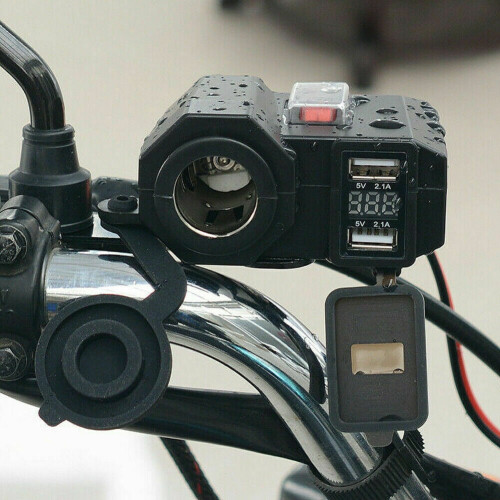 Metal Motorcycle Cigarette Lighter 12V Dual USB Charger LED Digital Voltmeter Socket 2