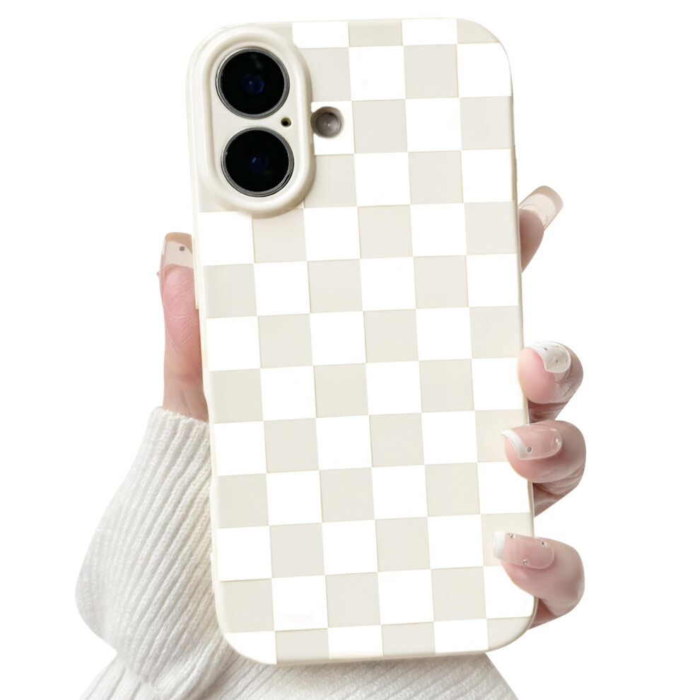 Case For Iphone 16 Cute Aesthetic Checkerboard Pattern Slim Fit Shockproof Tpu Protective Cover White 9771547396123