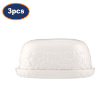 Ceramic Butter Dish Domed Lid Cream Glaze Acorn Butter Keeper Storage Tray 3pcs