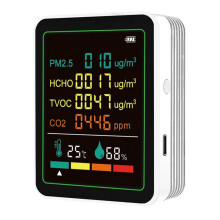 MT07WT 6-in-1 Indoor Air Quality Monitor Portable PM2.5 Tester Household HCHO TVOC CO2 Temperature Humidity Tester White