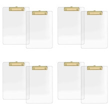 Pacote com 8 Pranchetas de Acrílico Transparente com Clipe Dourado, Tamanho Carta 8,8X12,2 A4, Material Escolar e Doméstico, Material de Escritório