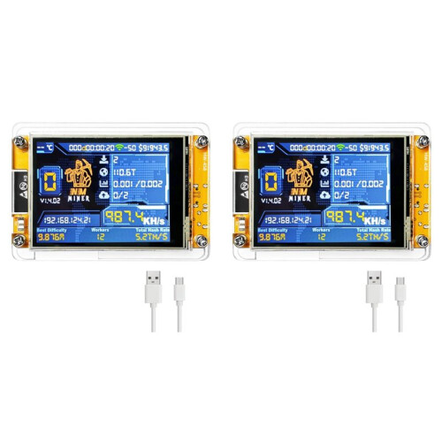 2X NMiner NerdMiner Upgrade 987 KH/S Hashrate 2,8 Polegadas  Display Bitcoin Crypto Solo Lottery Miner NerdMiner