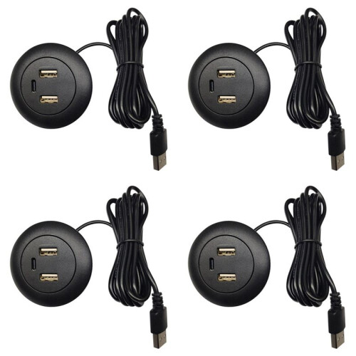 4X Desktop Hole Embedded USB Hub Type-C USB Charger 3 in 1 Splitter
