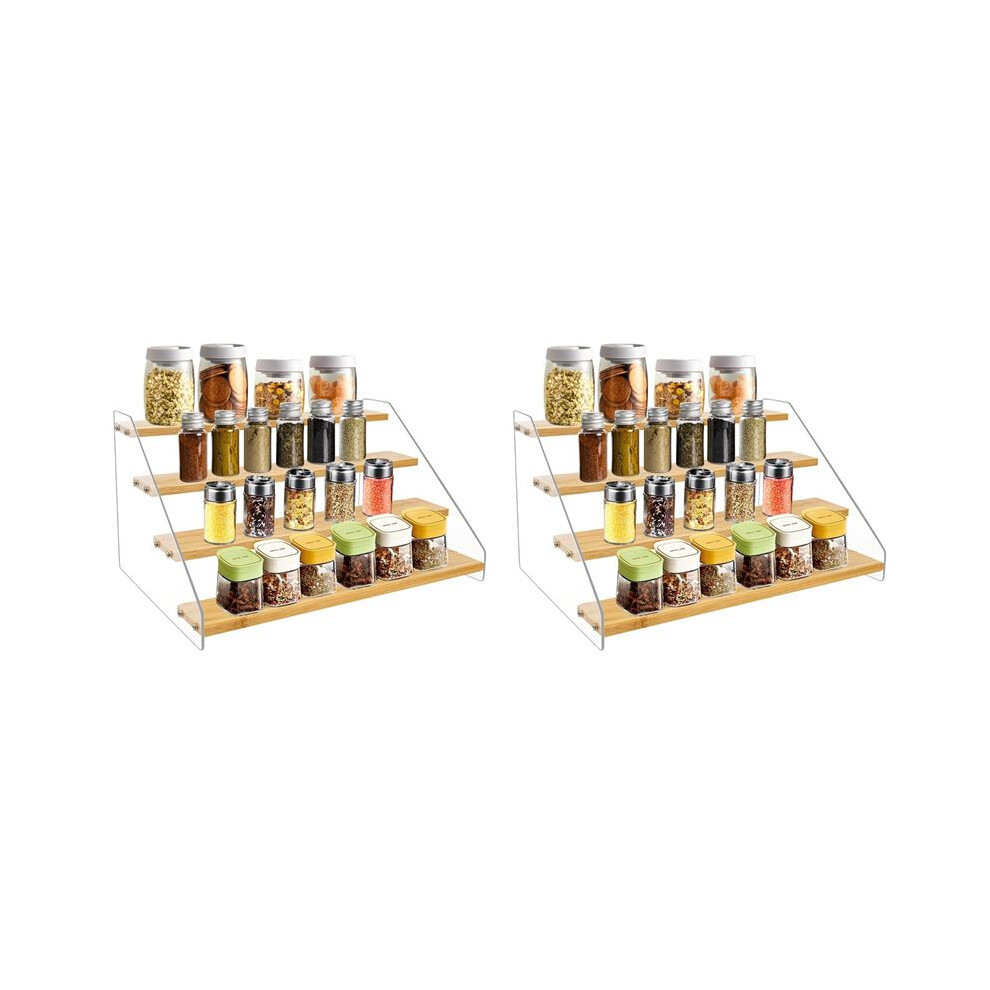 2Pcs 12In Spice Rack Organizer For Cabinet - Wooden 4Tier Display Stand -Space Saving Display Shelf Riser 6033013529613