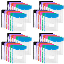 48Pack Plastic Envelopes, Binder Pockets for 3/4/11 Ring Binder,Expandable Document Organizer with Snap Button and Label