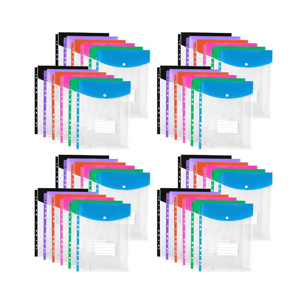 48Pack Plastic Envelopes, Binder Pockets For 3/4/11 Ring Binder,Expandable Document Organizer With Snap Button And Label 6032653266216